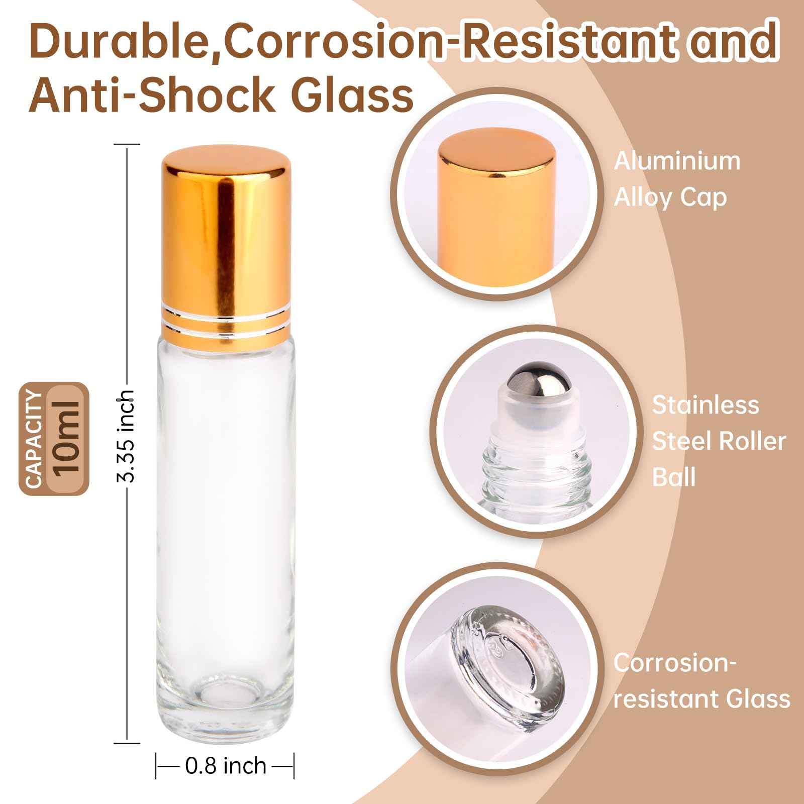 inice 12 Pack Essential Oil Roller Bottles 10ml Clear Glass Bottles Stainless Steel Roll On Ball Metal Cap for Daily Care