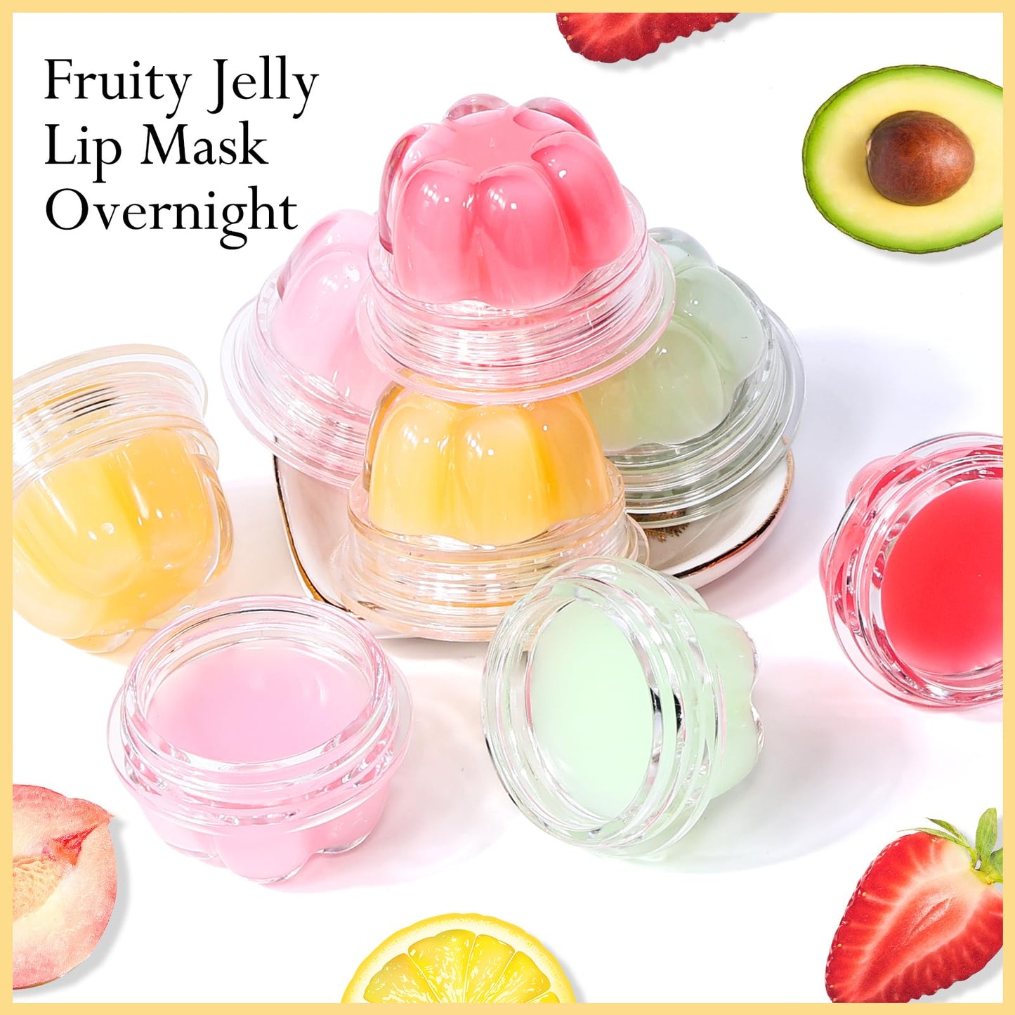 FREEORR 2Pc Jelly Lip Mask Overnight,Fruity Lemon Lip Sleeping Mask Day Night Repair Kawaii Lip Balm Hydrate Plump Dry Lip Scrubs Exfoliator,Lip Care Lip Moisturizer with Collagen-Lemon