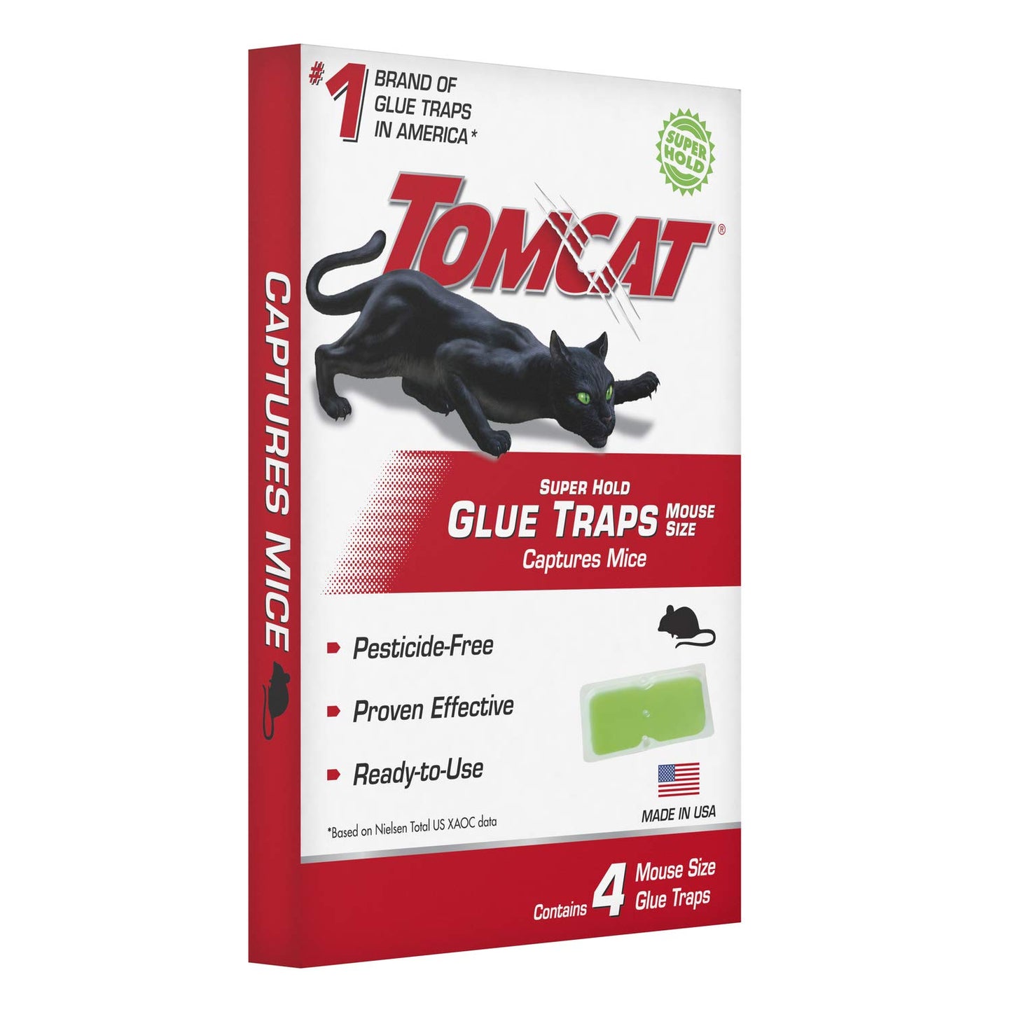 Tomcat Super Hold Glue Traps Mouse Size for Mice, Cockroaches, Spiders, and Scorpions, Ready-To-Use, 4 Traps (2-Pack)