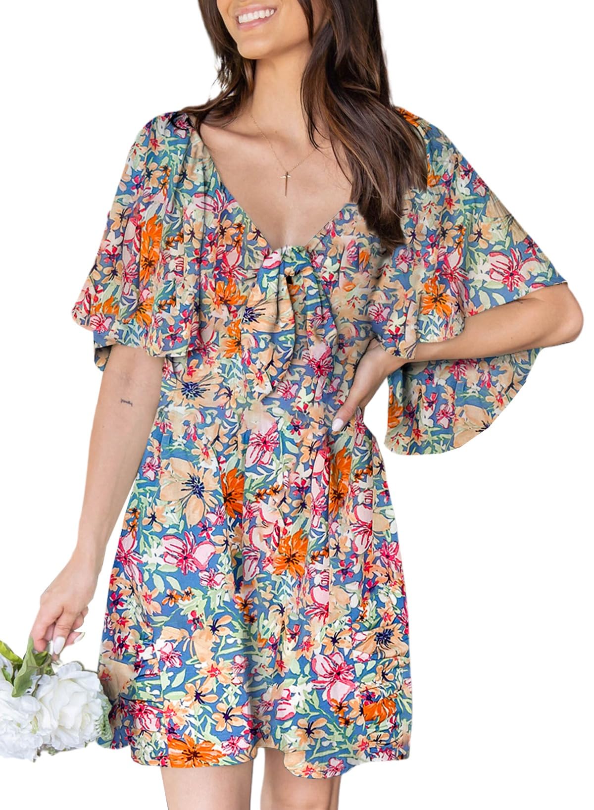 Dokotoo Boho Dresses for Women 2024 Boho Dress Floral Dress for Women Spring Sundresses Vacation Beach Outfits for Women Resort Wear Womens Clothes Clothing Sun Fashion