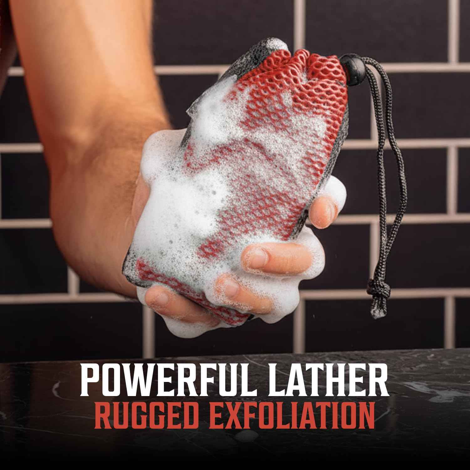 Viking Revolution Soap Bag with Drawstring - Mesh Soap Savers for Bars - Red Mesh Exfoliating Body Scrubber - Creates Rich Lather, Hang to Dry, Ready for the Next Scrub (5.9"x3.7", 1 Piece)