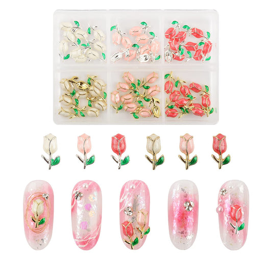 BAIYIYI 60Pcs Flower Shaped Nail Charms 3D Rose Nail Rhinestones Glitter Nail Gem 6 Colors Nail Art Charms for Valentine's Day DIY Nail Art Craft Decoration