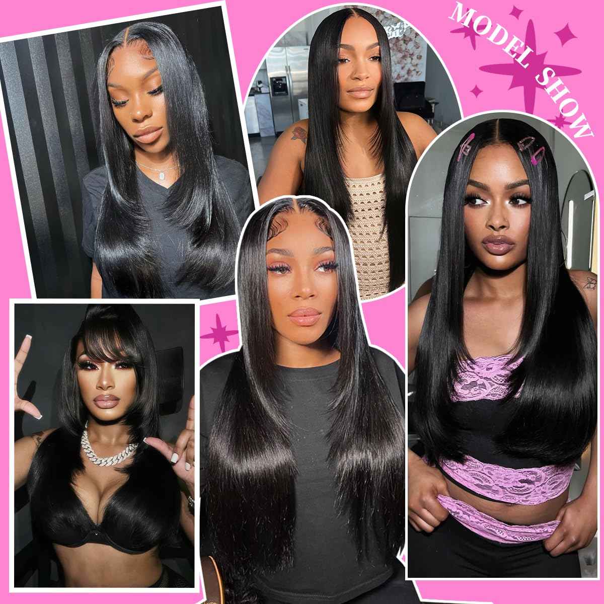 Synthetic Lace Front Wigs Pre Plucked 13x4 HD Lace Black Wigs For Women 26 Inch Long Layered Straight Wigs 100% Futura Premium Fiber Wig With Bangs Ready to Wear Beginner Friendly Daily Use