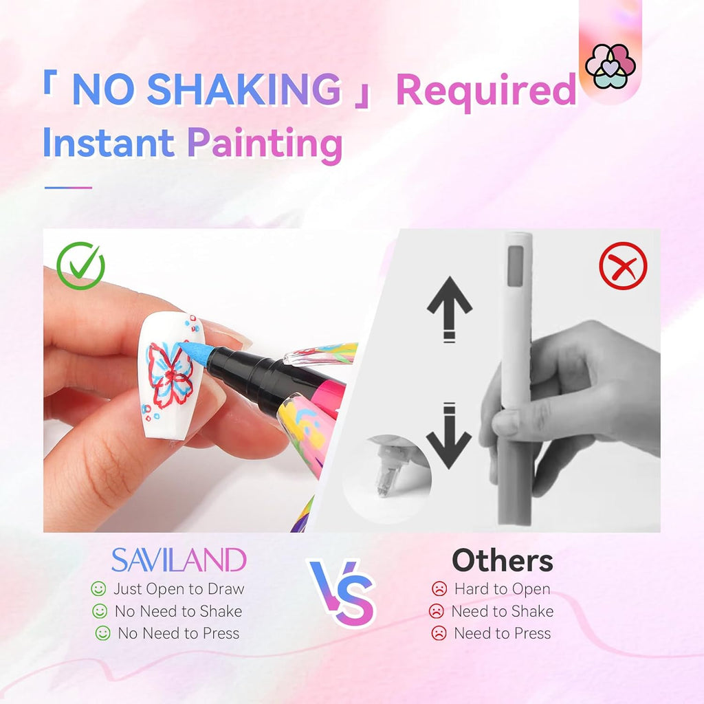 Saviland 12 Colors Nail Art Pens Set - 3D Nail Polish Pens Acrylic Paint Pens Nail Markers for Nail Art Drawing Painting Nail Point Dotting Liner Pen Manicure Tools Nail Design Kit Home Nail Salon DIY