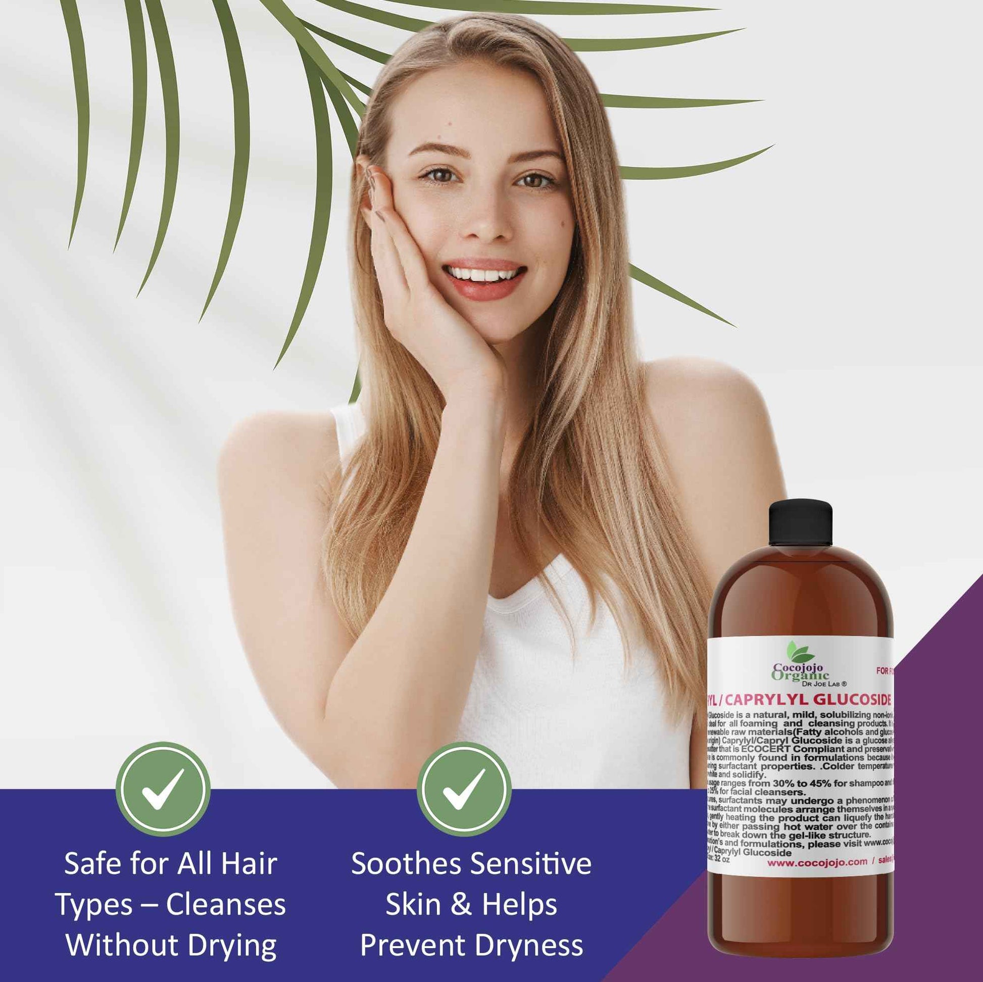 Dr Joe Lab Capryl Glucoside Liquid Surfactant - Caprylyl Natural, Plant Derived - DIY Skin Care - Shower Gels, Foaming, Body Soap, Shampoos Baby Products Face Cleansers - COCOJOJO - 32 Oz