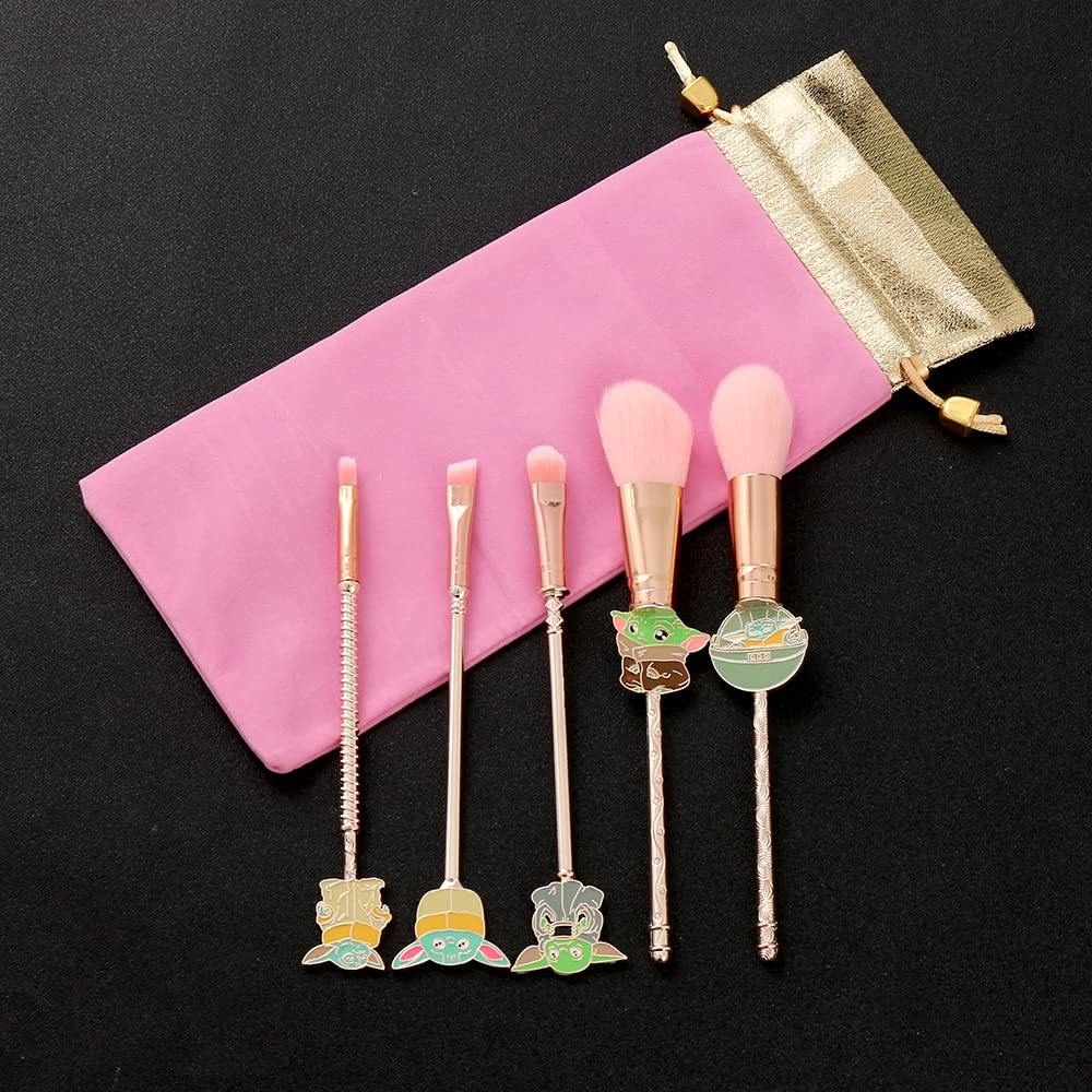 Baby Makeup Brushes Set - 5pcs Professional Classic Movie Series Cosmetic Brushes Foundation Blending Blush Eye Shadows Face Powder Brushes Kit for Fans (Baby Yoda Makeup Brushes)