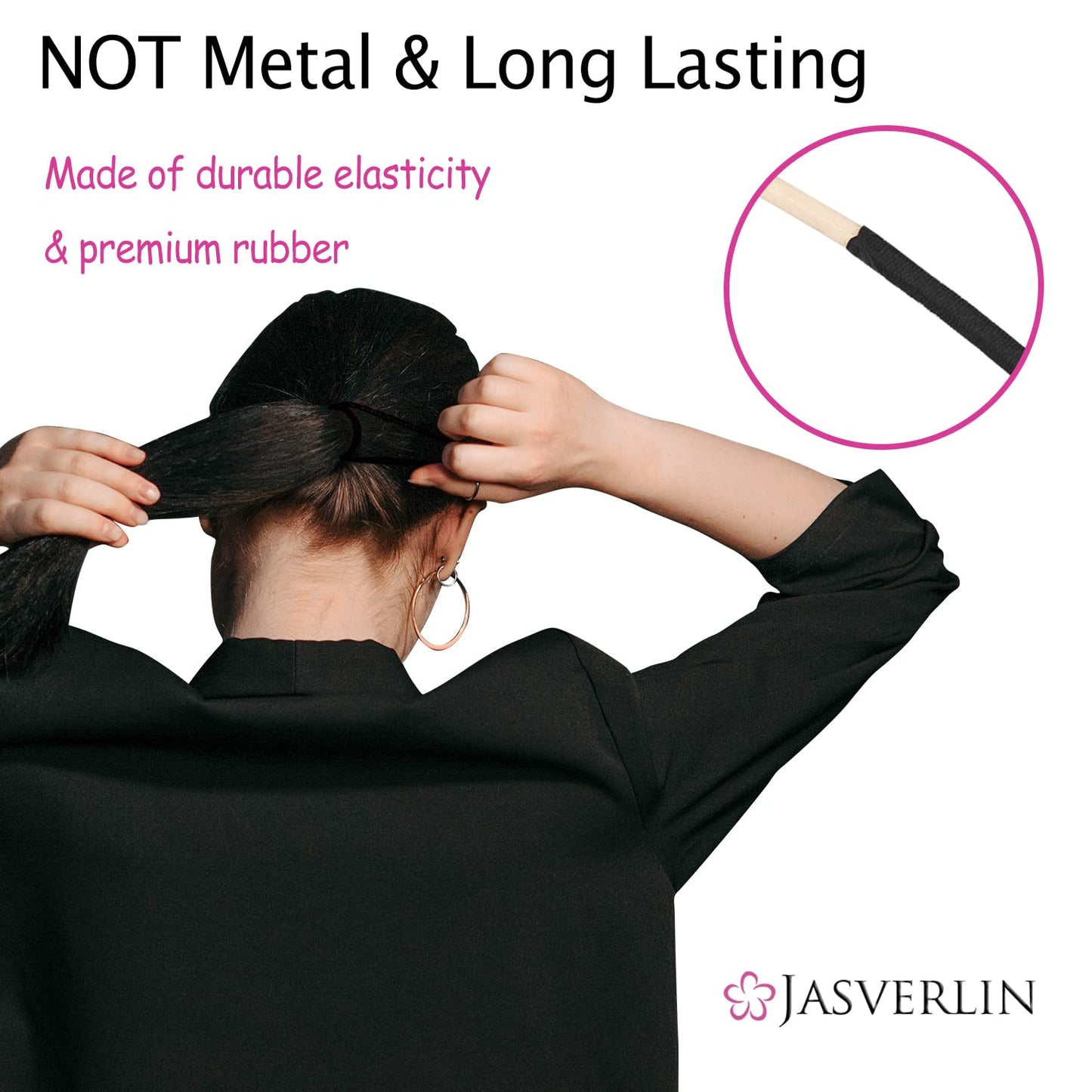 JASVERLIN Black Thick Hair Ties - 6mm Thickness Hair Elastics Tie Ponytail Holders for Women Girls Thick Curly Hair Rubber Bands Durable Stretchy Nylon Hairties for Ponytails Braids 48 Count (Black)