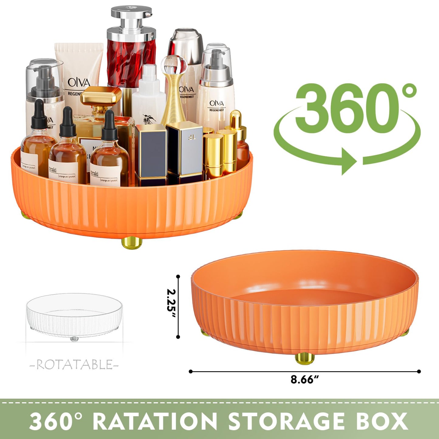 Bathroom Organizers and Storage,Rotating Makeup Organizer Tray for Perfume,Skincare,Cosmetics and Bathroom Storage,Lazy Susan Organizer,Orange