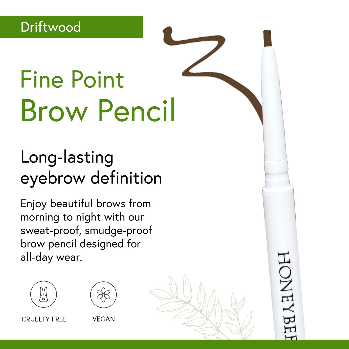 Honeybee Gardens Fine Point Brow Pencil, Driftwood, Long-Lasting Eyebrow Definition, Vegan, Cruelty-Free Beauty