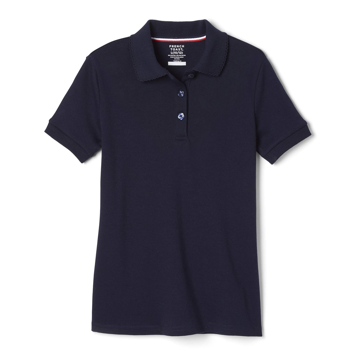 French Toast Little Girls' Toddler Short Sleeve Interlock Polo with Picot Collar, Navy, 2T