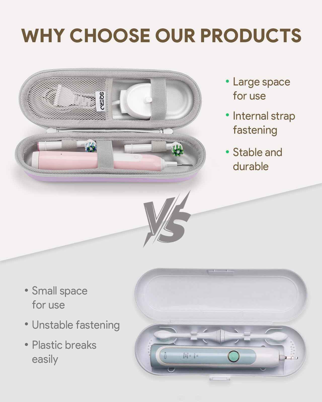 SQERO Electric Toothbrush Travel Case for Oral-B Pro/iO, Philips Sonicare/Aquasonic, Oral B Case for Brush Heads & Accessories, Portable Toothbrush Hard Carry Bag Waterproof PU