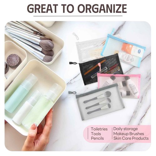 EASYFUN Mesh Zipper Pouch Bags Pencil Pouch Zipper Makeup/Cosmetic Bag Travel Toiletry Bag Daily Accessories