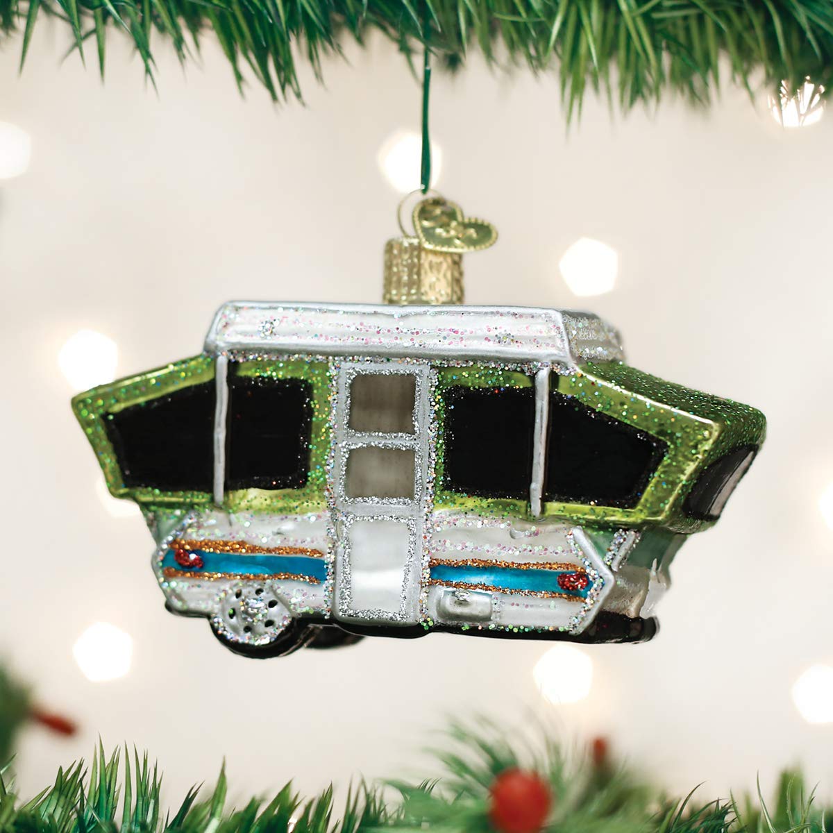 Old World Christmas Glass Blown Ornament Tent Camper (46068)