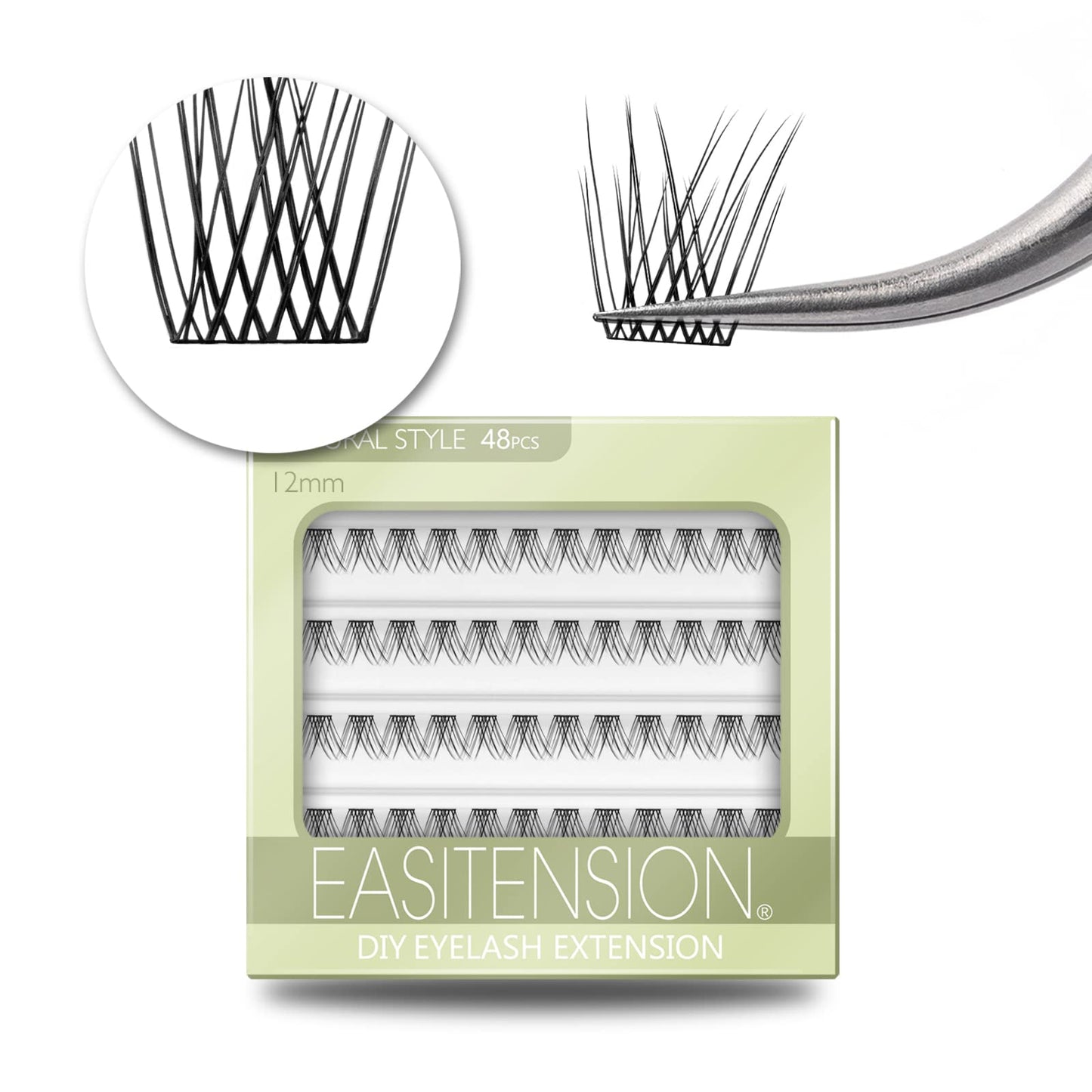 DIY Eyelash Extension, 3D Effect Glue Bonded Band Individual Lash 48 Clusters Volume Lashes Set, Home Eyelash Extension, C curl Lashes Pack 12MM-Natural-48 Clusters