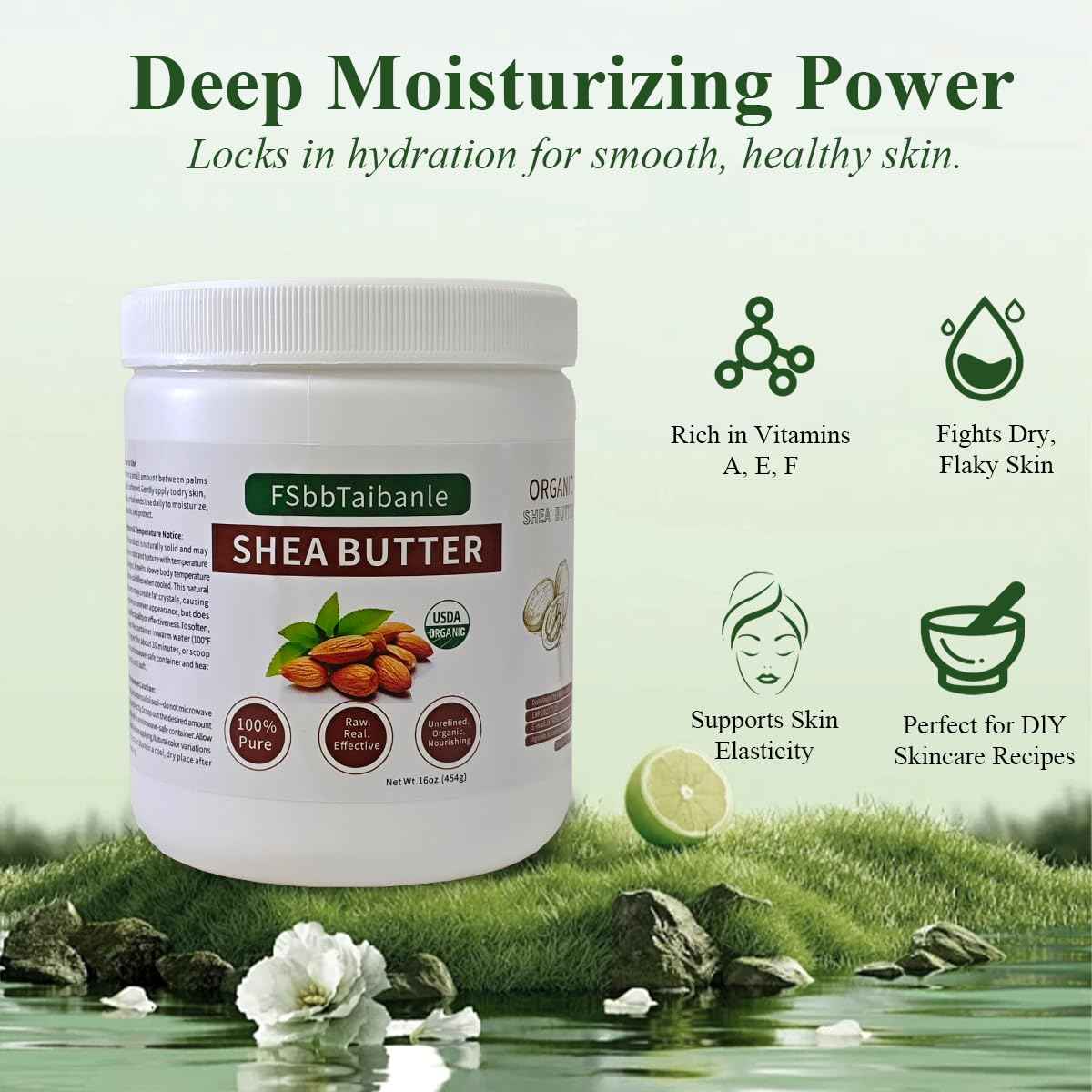 FSbbTaibanle Shea Butter 16 oz – Pure & Organic Moisturizer for Skin, Hair & DIY – Raw, Unrefined, Non-GMO, Ivory Color, Grade A Quality