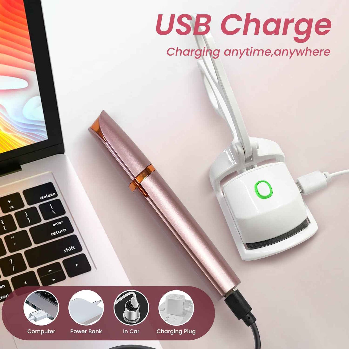 Rechargeable Heated Eyelash Curlers & Electric Eyebrow Trimmer Beauty Kit, Electric Curler for Eyelash, Portable Lips Eyebrow Ear Nose Hair Clipper