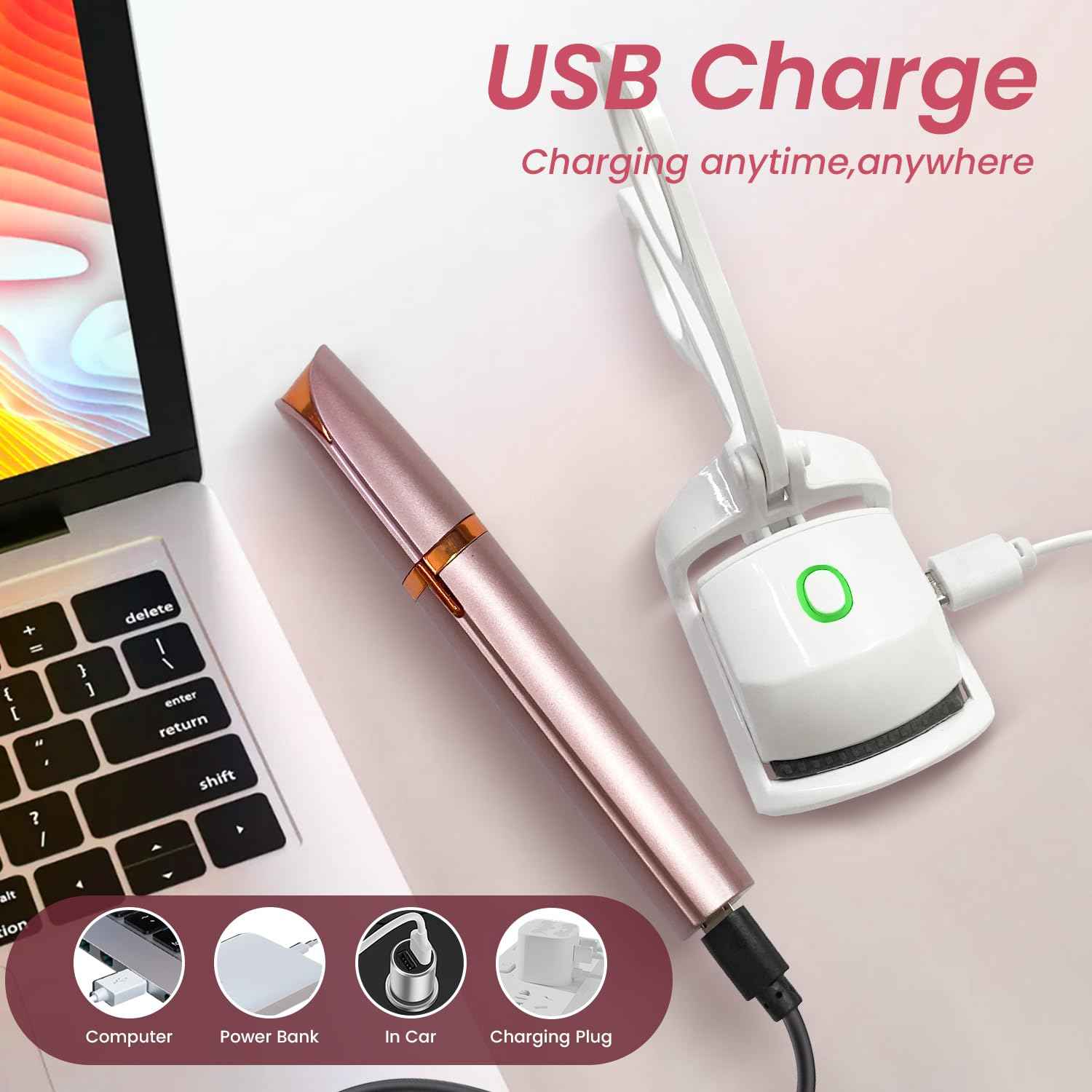 Rechargeable Heated Eyelash Curlers & Electric Eyebrow Trimmer Beauty Kit, Electric Curler for Eyelash, Portable Lips Eyebrow Ear Nose Hair Clipper