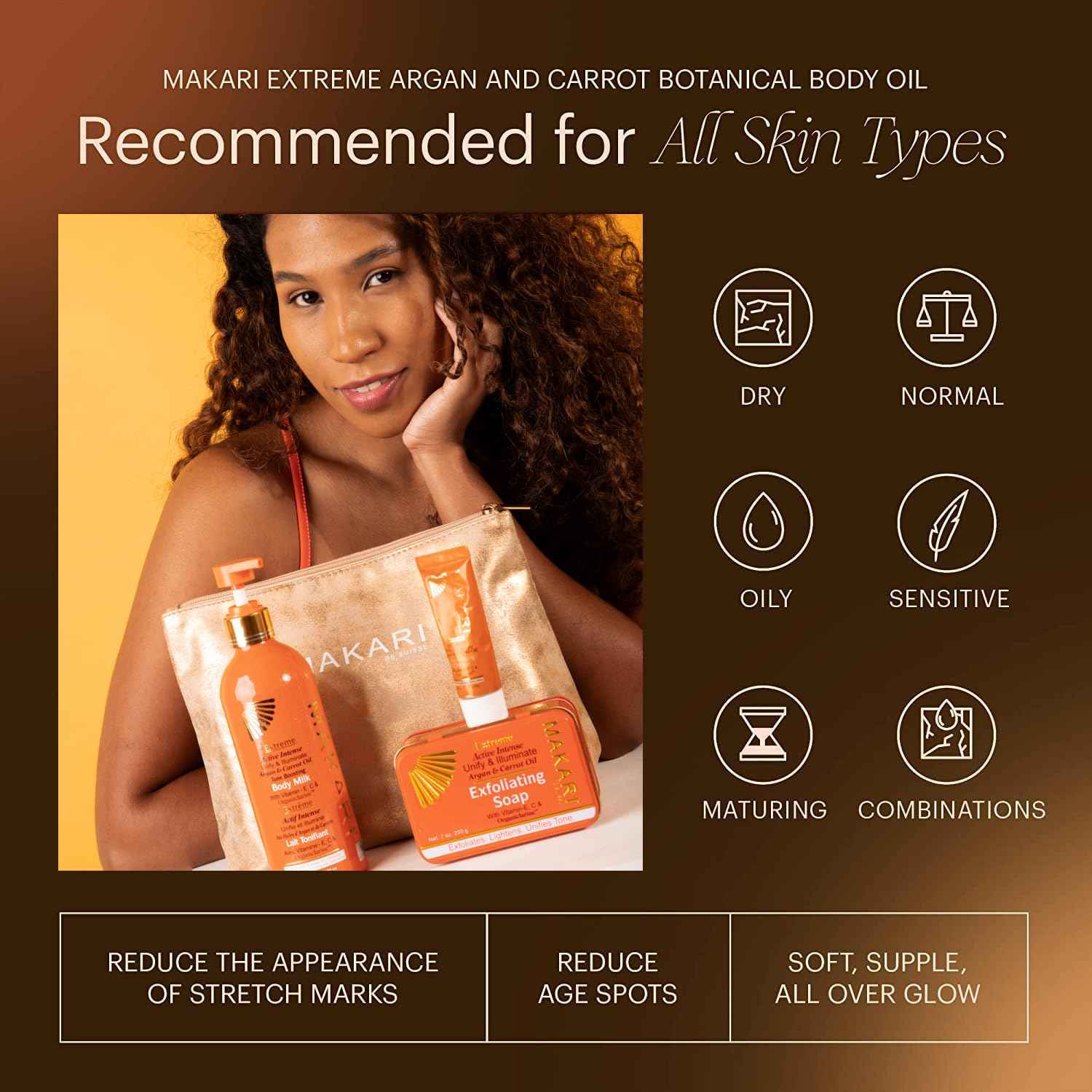 MAKARI Extreme Active Intense Botanical Body Oil (125 ml) | Softens, Conditions, Hydrates, and Rejuvenates Skin | Helps Fade Marks, Blemishes, and Spots | Recommended for All Skin Types