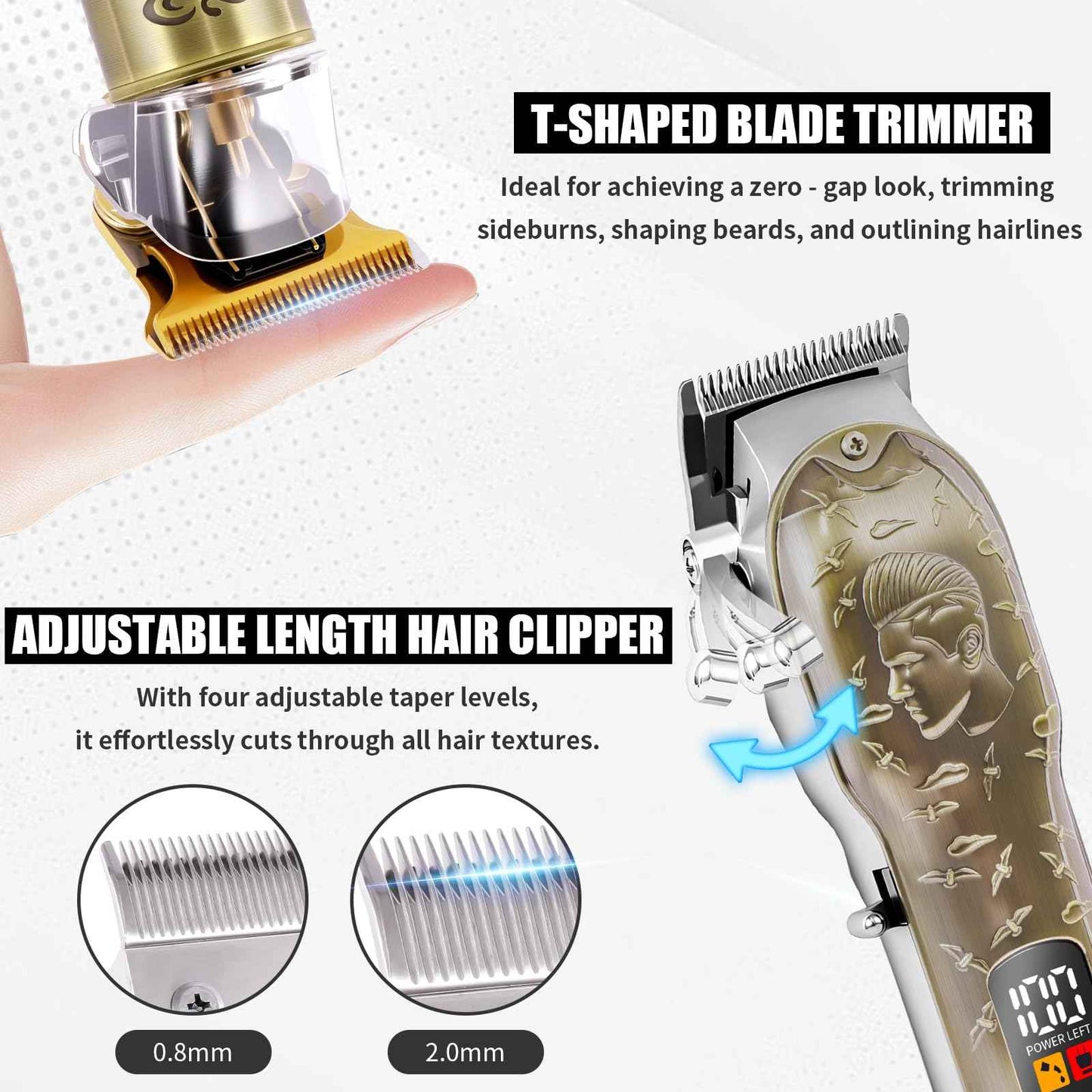 Professional Hair Clipper Set Men's Cordless Hair Clipper T-Shaped Blade Beard Trimmer Nose Hair Trimmer Electric Shaver Rechargeable Professional Hair Trimmer Set (Bronze)