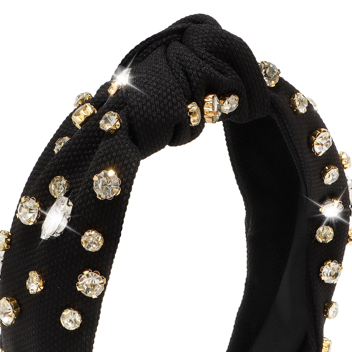 Canitor Black Headband Rhinestone Knotted Headbands for Women Top Knot Headband Head Bands for Women's Hair Embellished Fashion Hair Accessories for Girls