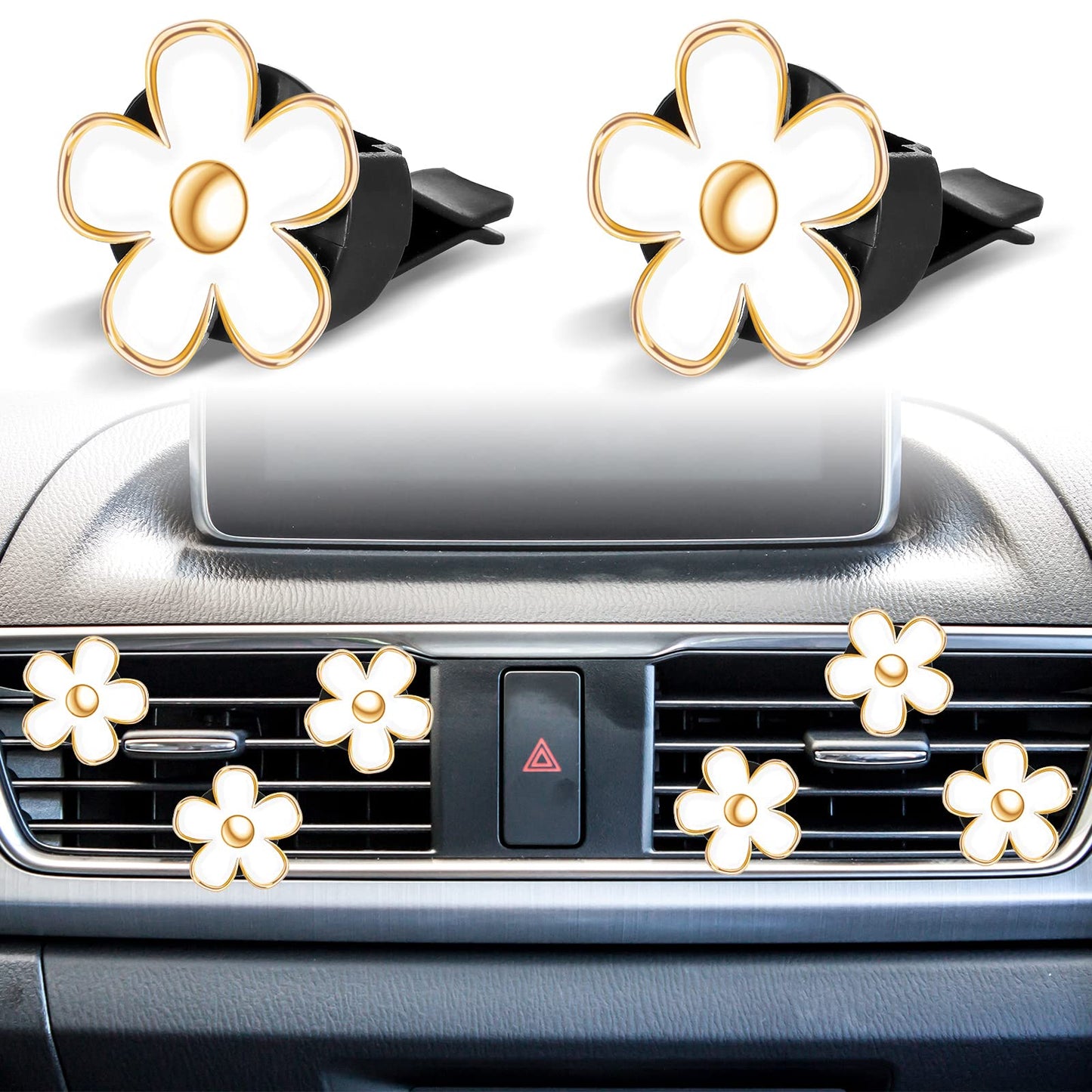 Frienda 6 Pcs Daisy Flower Air Vent Clip Air Freshener Outlet Clip Car Air Conditioning Clip Charm Car Inter Decor(White, 3 cm, 3.3 cm)