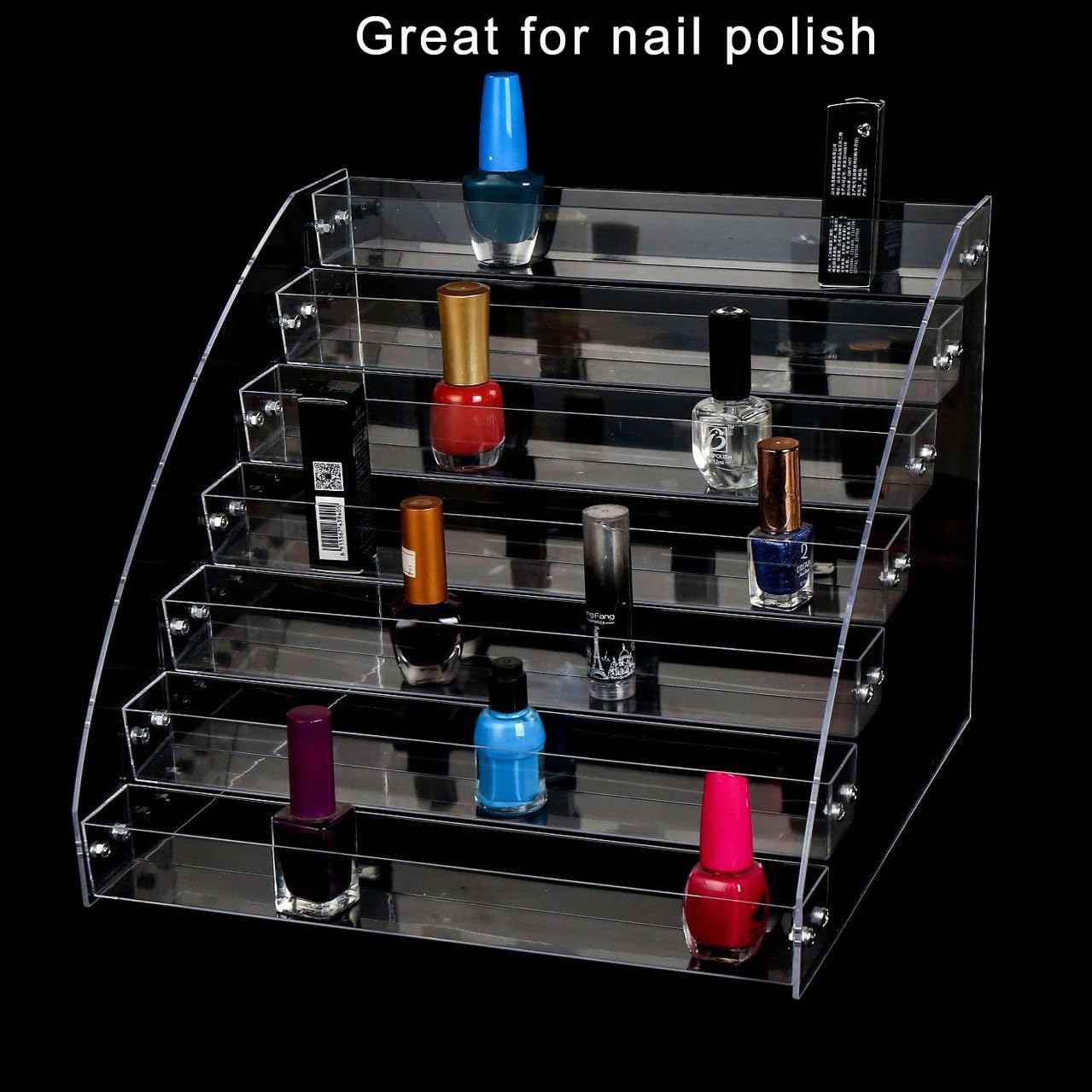 SOUJOY 7 Tier Sunglass Organizer Stand, Acrylic Sunglass Holder, Clear Nail Polish Display Stand, Eyewear Countertop Storage Tray for Highlighting Glasses, Makeup, Essential Oil