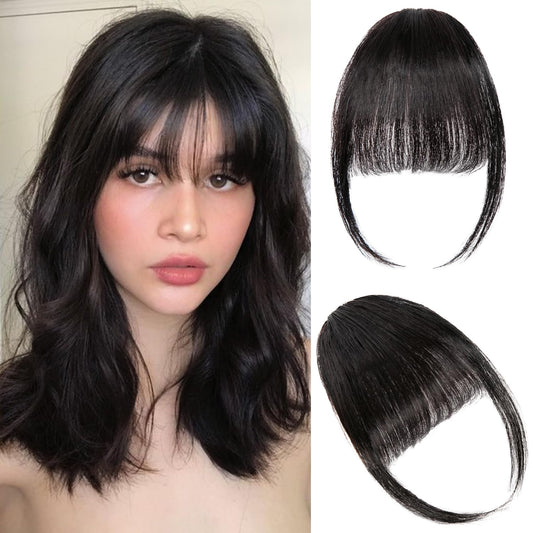 ZGYAIR Clip in Bangs 100% Human Hair Wispy Bangs Natural Black Air Bangs Fringe with Temples Clip in Hair Extensions Curved Bangs Hairpieces for Women Daily