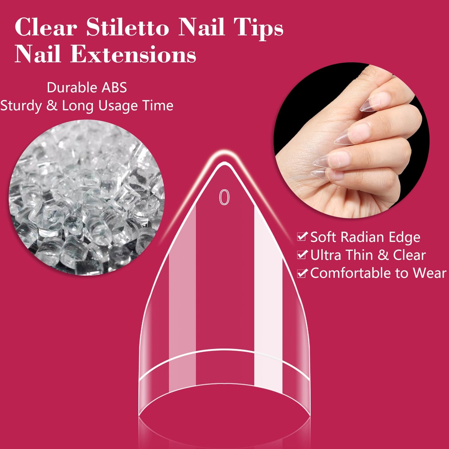 500PCS Short Stiletto Nail Tips for Acrylic Nails Professional, Extra Short Clear Stiletto Pointed French Nail Tips Artificial Nail Extension for Manicure Nail Salon Supplies DIY Home,10 Sizes