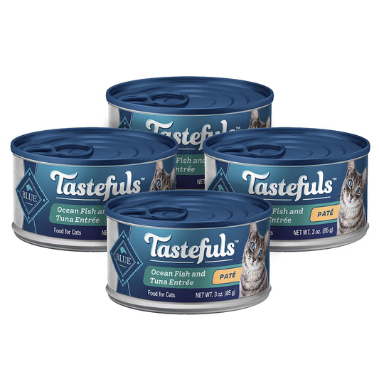 Blue Buffalo Tastefuls Natural Wet Cat Food Cans, Paté Style, Ocean Fish and Tuna Entrée 3-oz Cans (Pack of 4)