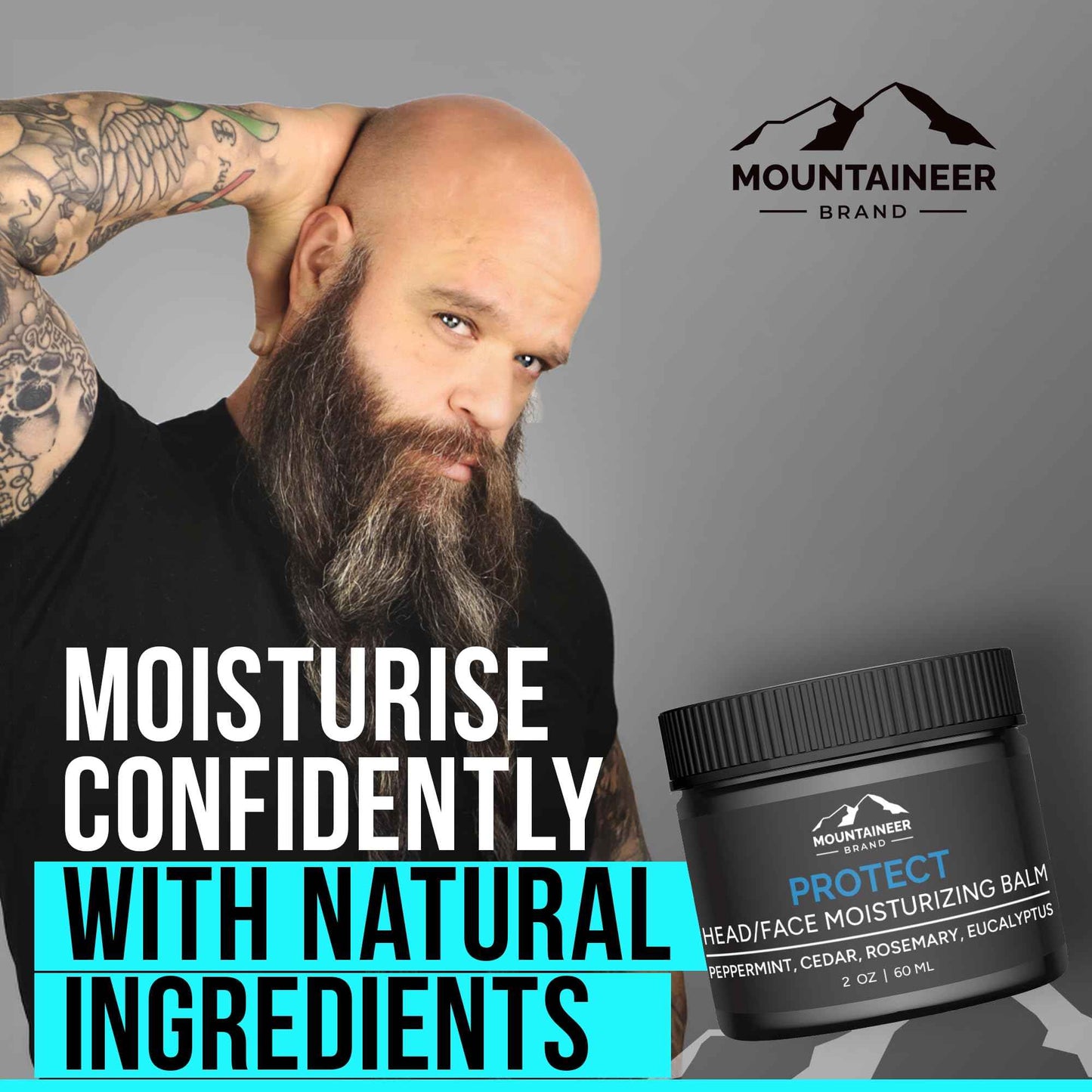 Mountaineer Brand Natural Moisturiser with Fresh & Natural Scent | Bald Head Care for Men | Non-Greasy Scalp and Face Balm | Made in West Virginia | Protect | 2 Pack | 2oz