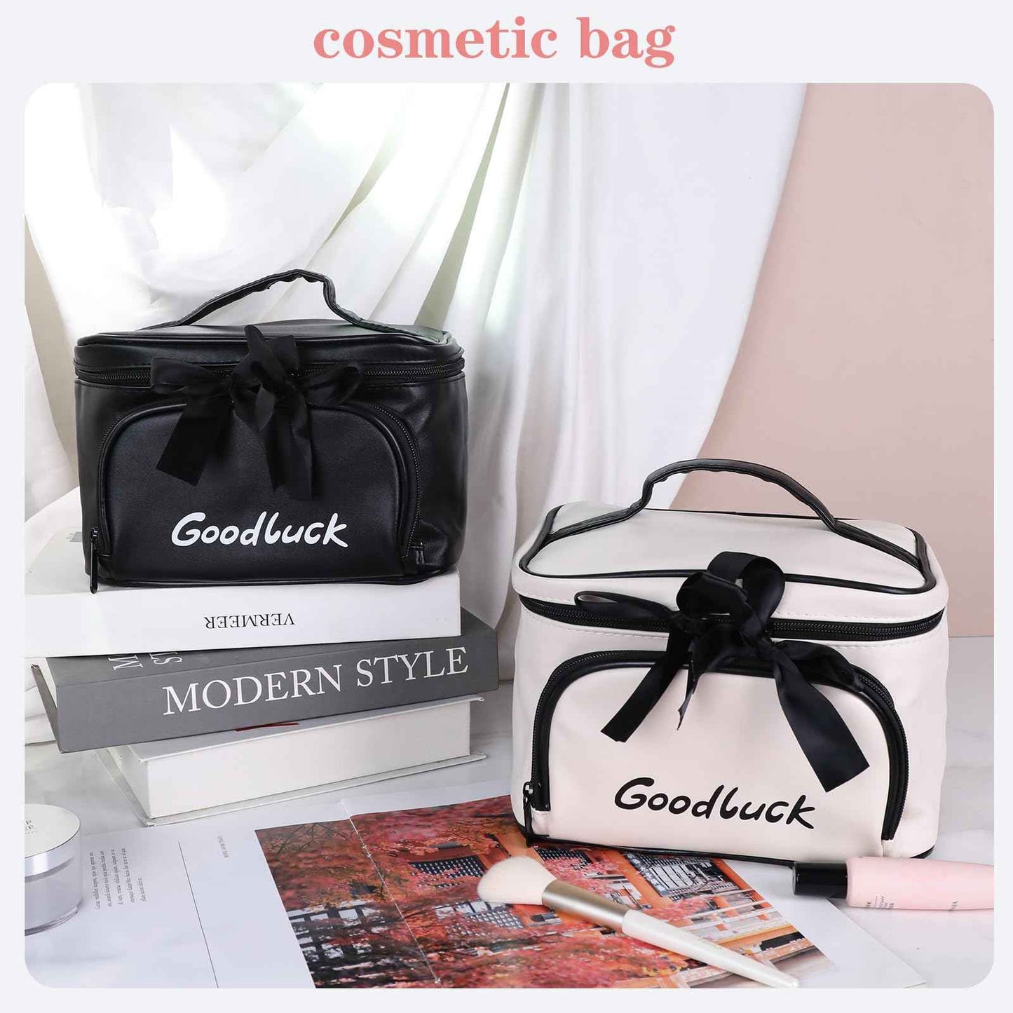 lllyan Travel Makeup Bag for Women, Large Capacity Makeup Portable Storage Bag, Flat Open Waterproof Storage, Toilet Bag Stand up Independent Compartment for Easy Access