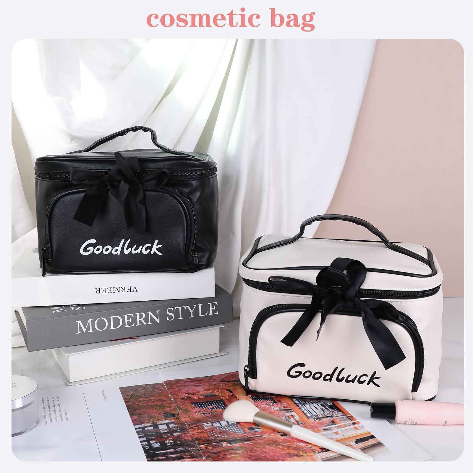 lllyan Travel Makeup Bag for Women, Large Capacity Makeup Portable Storage Bag, Flat Open Waterproof Storage, Toilet Bag Stand up Independent Compartment for Easy Access