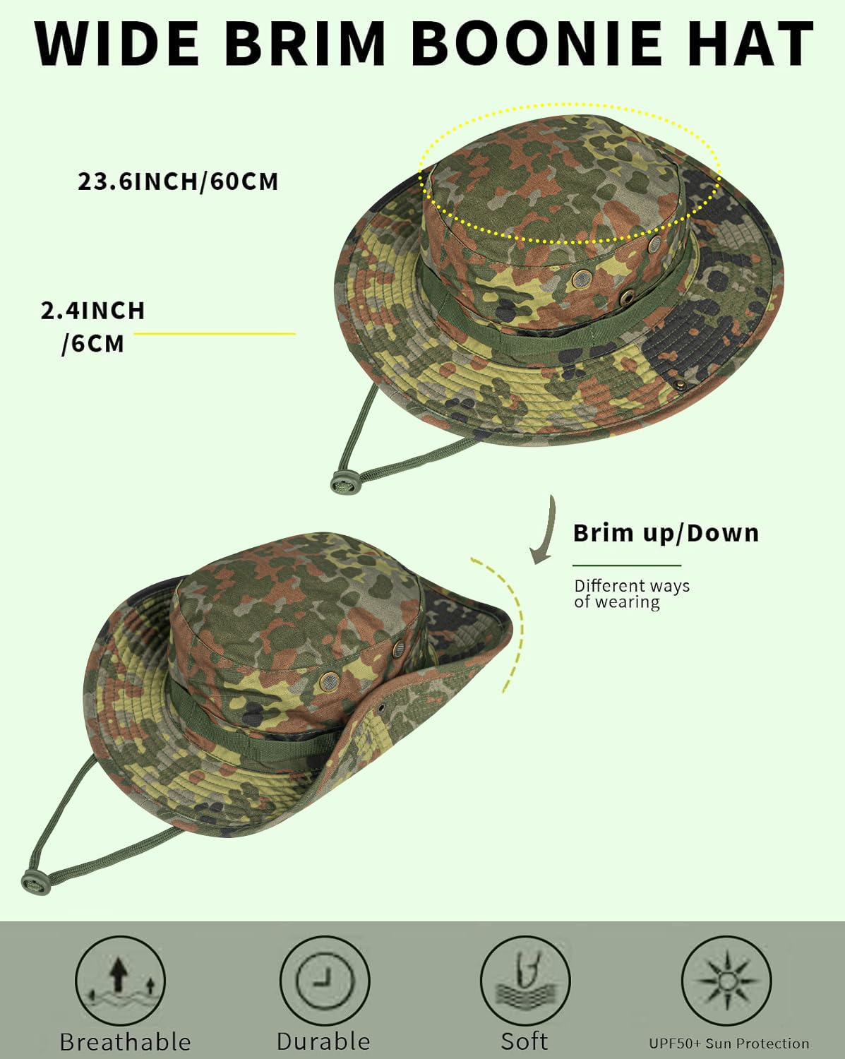 Sun Hats for Men Women Bucket Hat UPF 50+ Boonie Hat Foldable UV Protection Hiking Beach Fishing Summer Safari(1pack-Deban Camo)