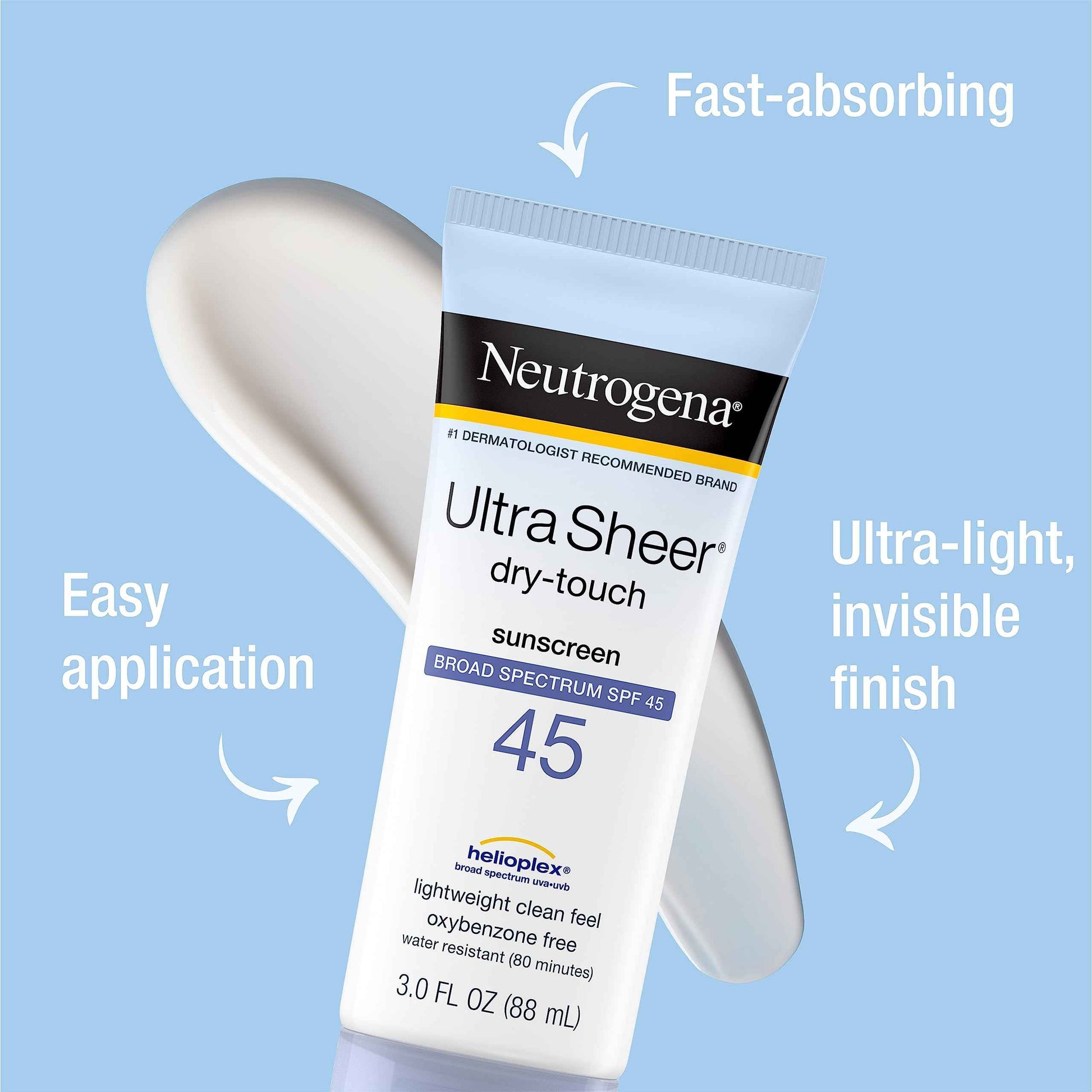 Neutrogena Ultra Sheer Dry-Touch Water Resistant and Non-Greasy Sunscreen Lotion with Broad Spectrum SPF 45, 3 fl. oz, (Pack of 2)