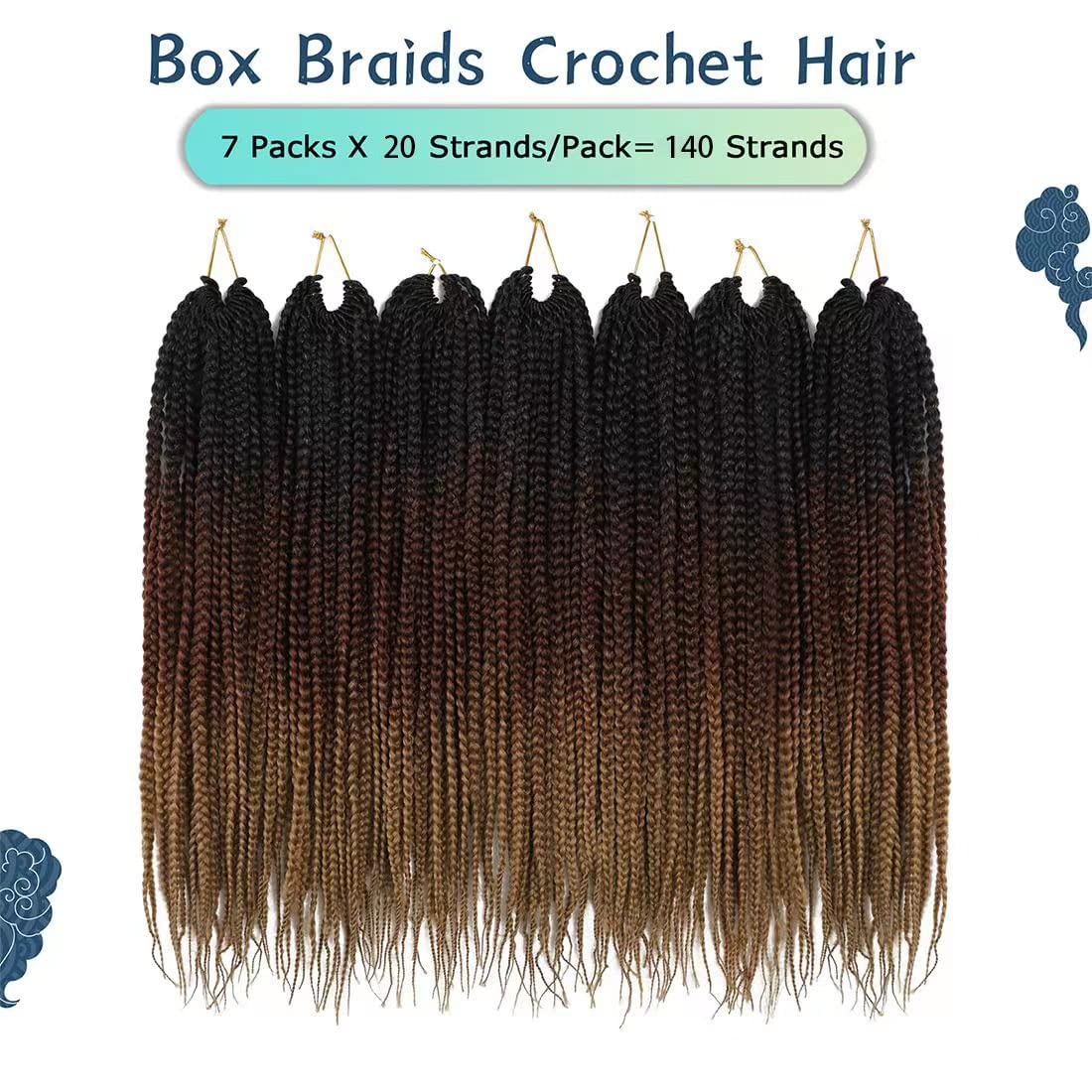 Crochet Box Braids Hair pre looped Goddess Box Braids Crochet Braiding Hair 7 Packs Crochet Box Braids 3x Box Braids Crochet Hair (18 inch, 1B/30/27)