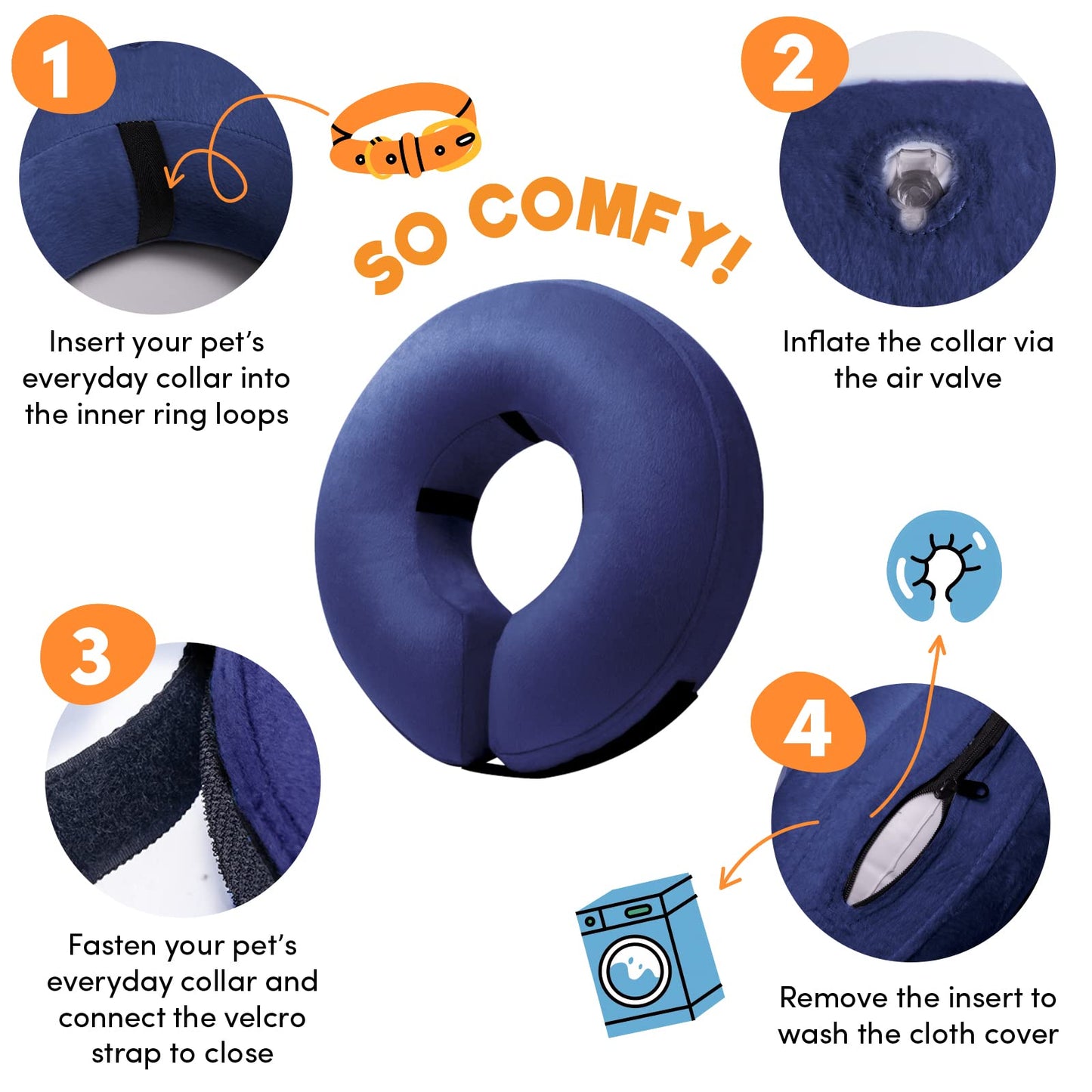 BENCMATE Protective Inflatable Collar for Dogs and Cats - Soft Pet Recovery Collar Does Not Block Vision E-Collar (Small, Navy Blue)