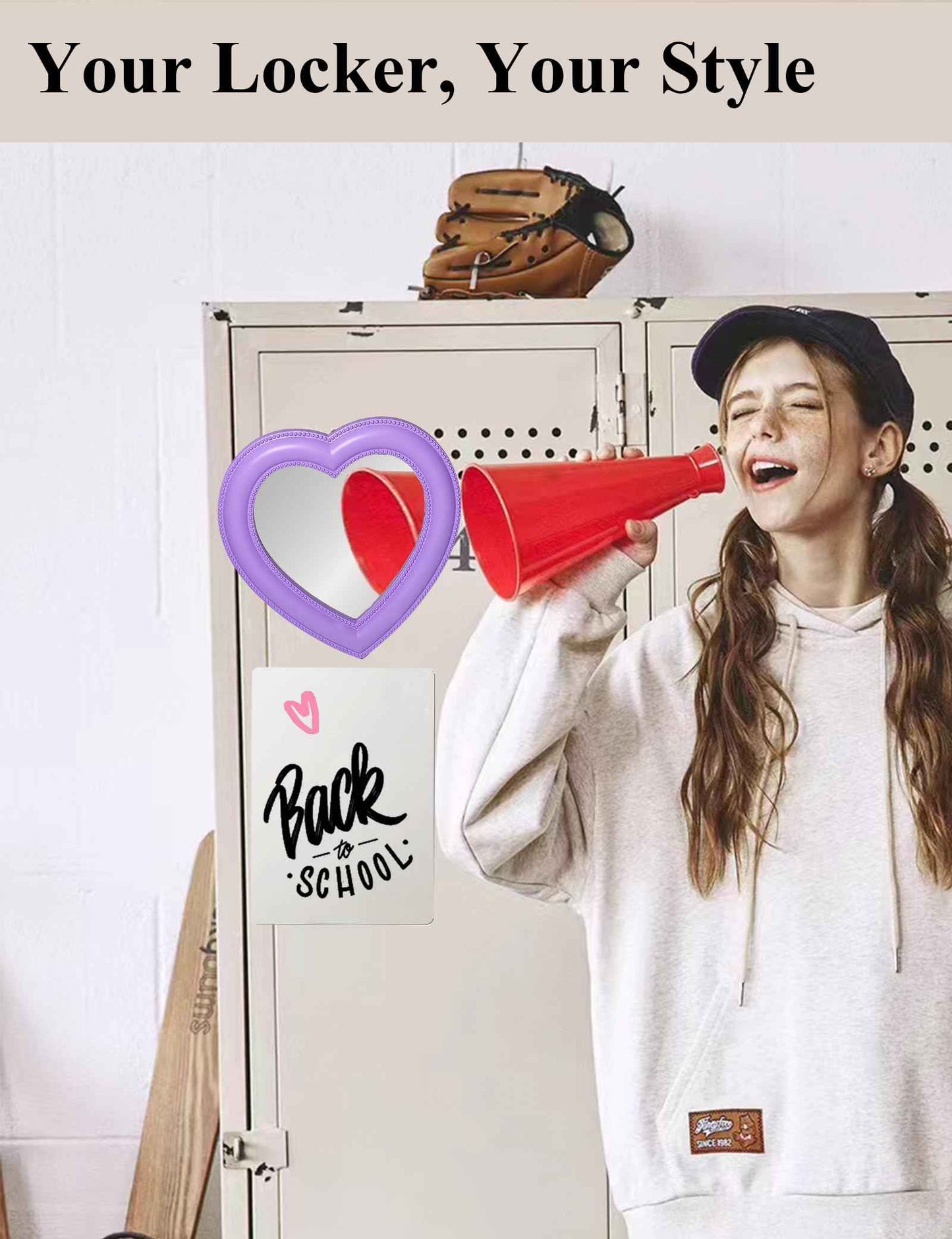 dbfdpsey Magnetic Heart Mirror, 6.9"x7.3", School & Office Cabinet Mirror, Magnetic Makeup Mirror for Girls, Bathroom & Gym Locker (Purple)