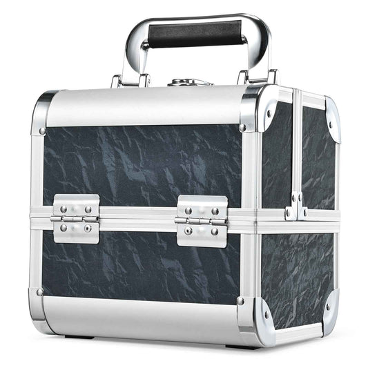 Costravio Makeup Case Train Case Portable Makeup Box with Mirror Lock Box Travel Cosmetic Train Cases Hard Make Up Organizer for Girls Nail Craft Storage Vanity Misty Hills Black