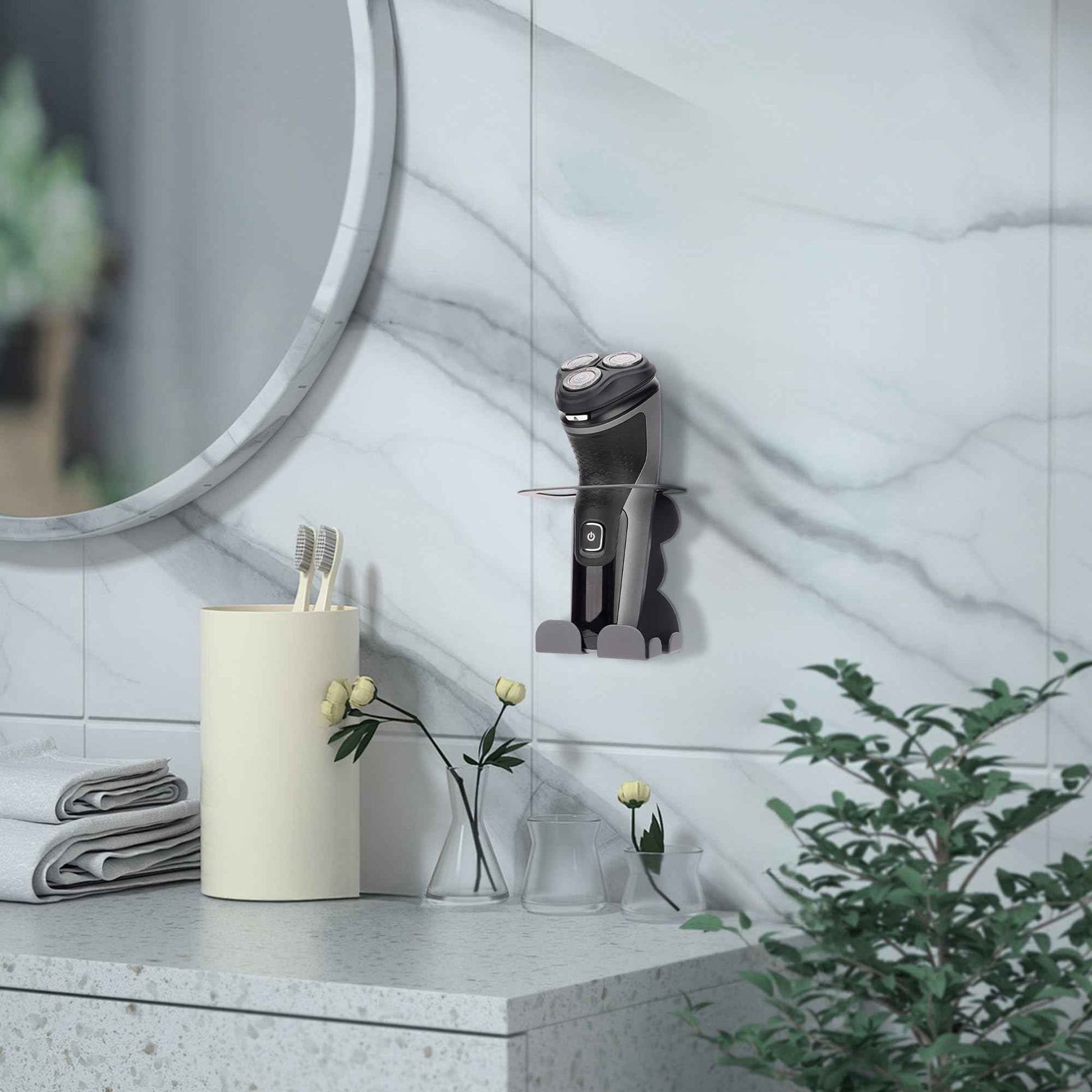 Linkidea Wall Mount Electric Razor Holder, Shaving Stand Compatible with Philips Norelco Shaver 3600, 2400, Series 7000, Bathroom Shaver Accessory Storage Holder (Grey)