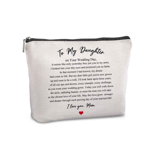 Pwrlveiut Wedding Gift for Bride from Mom Bridal Shower Gift Travel Makeup Bag Bridal Gifts for Bride Keepsake for Daughter from Mother to My Daughter on Your Wedding Day