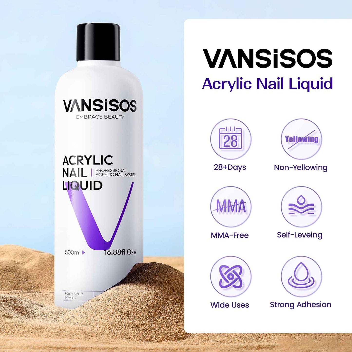 VANSISOS Monomer Acrylic Nail Liquid: 500ml EMA Monomer Nail Acrylic Liquid for Beginners and Professionals DIY Carving and Extension At Home Perfect for French Nails