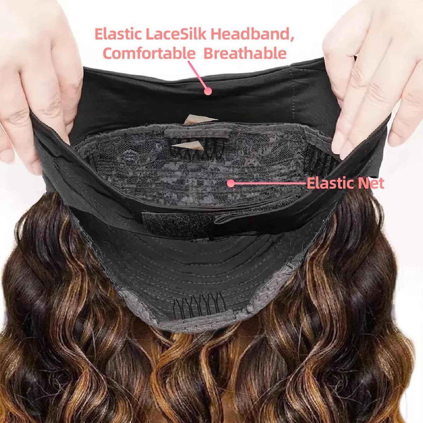 Highlight Ombre Headband Wig Human Hair 4/27 Highlight Body Wave Wigs Human Hair for Black Women Wear and Go Glueless None Lace Front Wigs Brazilian Virgin Headband Wig Human Hair 12 Inch