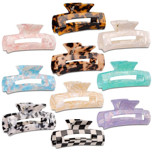 Magicsky 10 Pcs Hair Claw Clips for Women, Opal Marble Tortoise Acrylic Large Clip for Thick Thin Hair, 90's Cute Butterfly Barrettes Pins, Aesthetic Styling Accessories for Girls-Rectangle