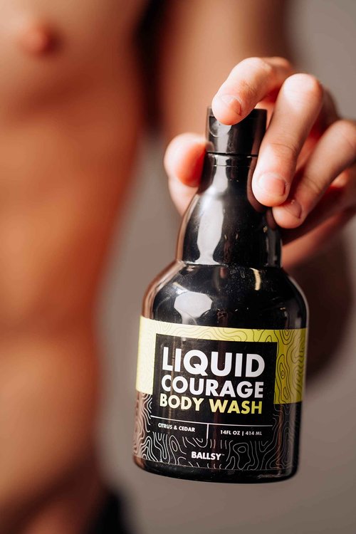 Ballsy Liquid Courage Body Wash to Hydrate Skin, with Aloe Vera, Coconut Oil and Jojoba Spheres, Citrus and Cedar, 14 oz