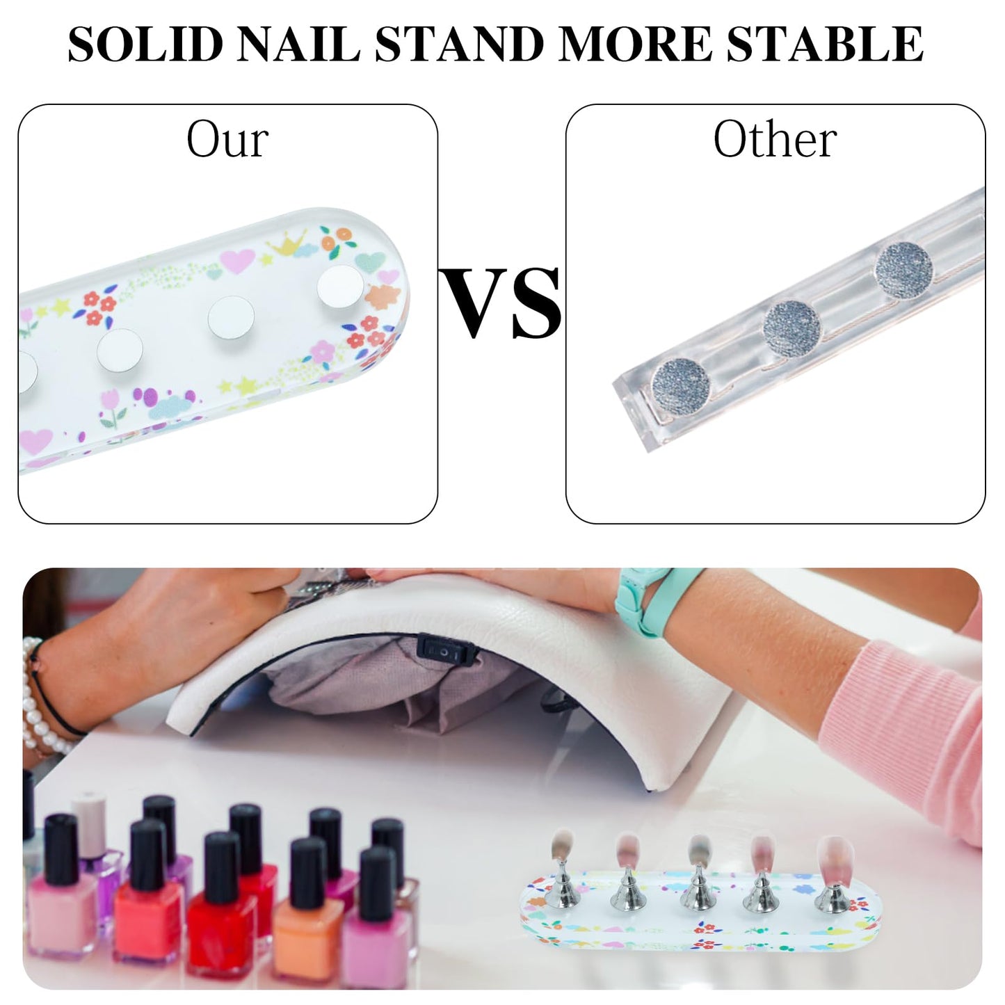 Ruetail 2 Sets Nail Stand for Press Ons Nail Art Display Stand, Comes with 100 Pcs Reusable Double Sided Sticker, Magnetic Fake Nail Painting Stand for Home DIY Nail Art Beginner Salon Supplies.