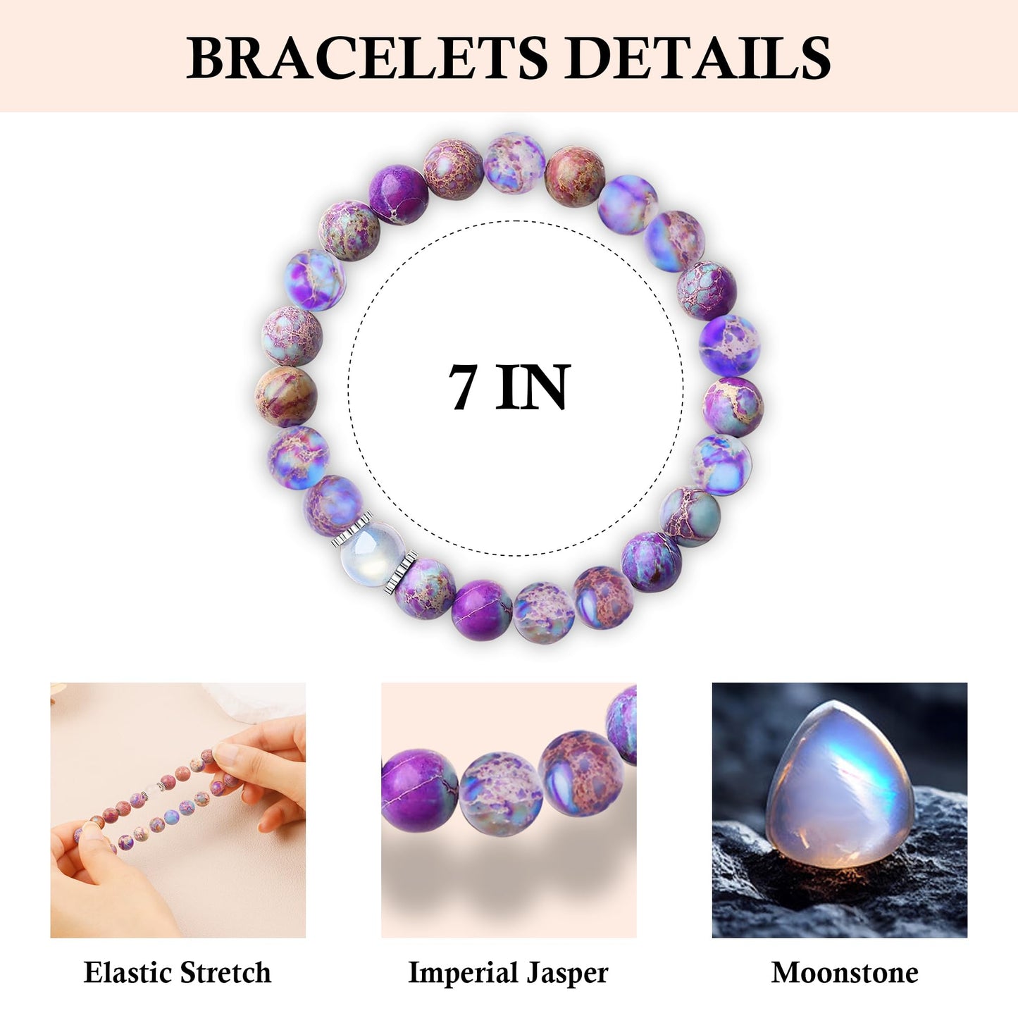 Sereney 70th Birthday Gifts for Women Natural Stone Bracelet As Gifts for 70 Year Old Woman, Moonstone Bracelet as 1954 Women Birthday Gift Ideas for Mom Sister Grandma Funny Gift Ideas for Her