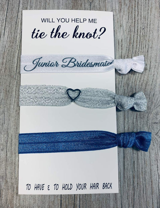 Infinity Collection Navy Junior Bridesmaid Hair Ties - 3pcs Set, Will You Help Me To Tie The Knot? - Bridesmaid Hair Accessories, To Hold Your Hair Back