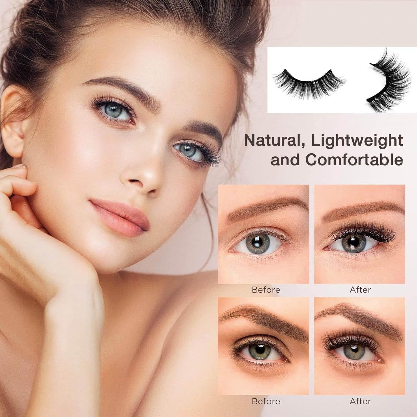 5 Pairs Self Adhesive Eyelashes Natural Look No Glue Needed Reusable Self Adhesive Lashes with Tweezers, Mixed Eyelashes