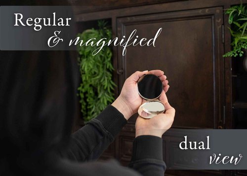 Cottage Garden Hand Painted Golden Metal Enamel Ornamental Vintage Hinged Lid Personal 3 Inch Makeup Beauty Double Sided Compact Travel Mirror with Bejeweled Crystals, Mermaid