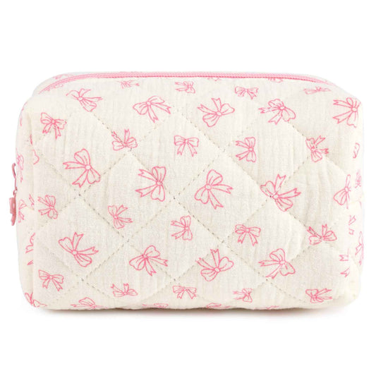 SOIDRAM Floral Makeup Bag Small Quilted Cosmetic Bag Cute Makeup Pouch Coquette Makeup Bag Aesthetic Travel toiletry bag Organizer Cotton Makeup Brushes Storage Bag for Women (Coquette Bow -S)